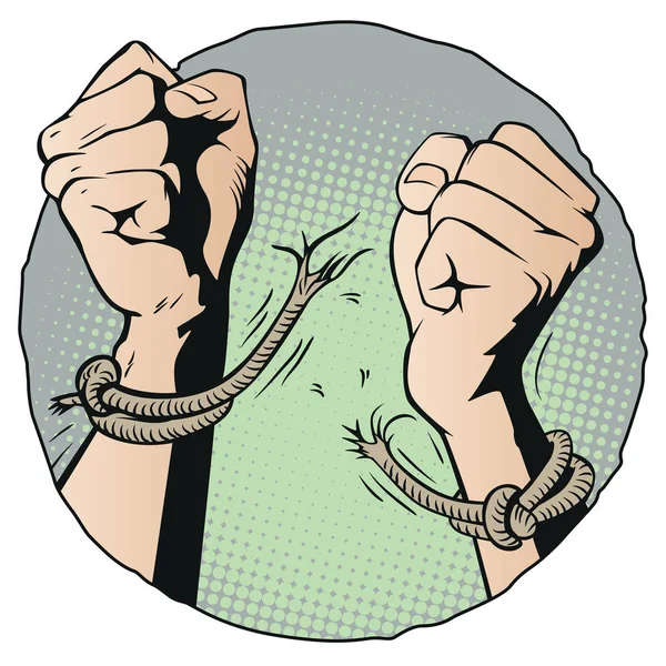 Stock Illustration Hands Tearing Shackles — Stock Vector