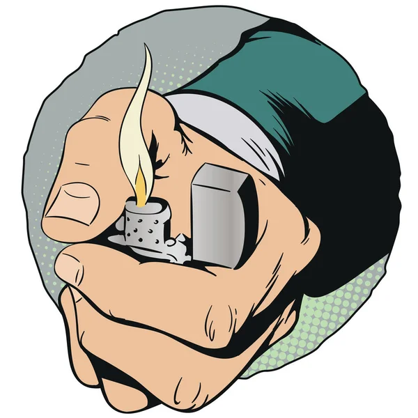 Illustration Main Avec Briquet Cigarette — Image vectorielle
