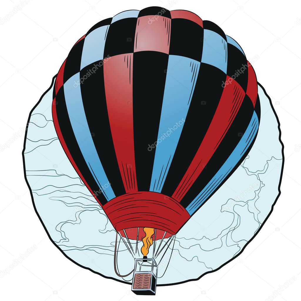 Stock illustration. Flying hot air balloon.