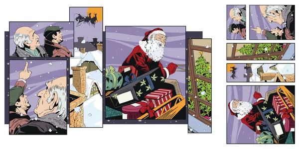 股票插图 复古风格流行艺术和复古广告的人 在主题圣诞节和新年拼贴画 — 图库矢量图片