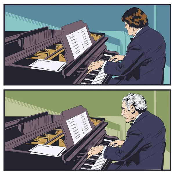 Illustration Joueur Piano Jouant Musique — Image vectorielle