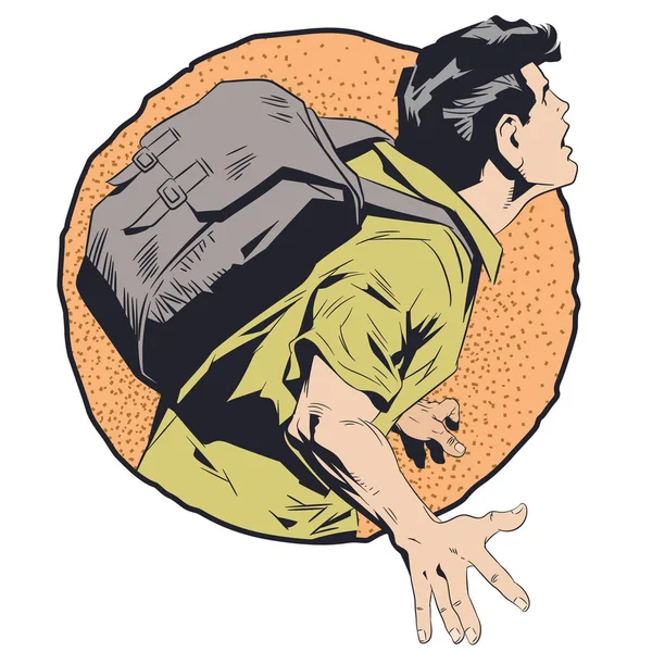 ストック イラスト バックパックを持つ男 観光バックパッカー 若い旅行者 — ストックベクタ