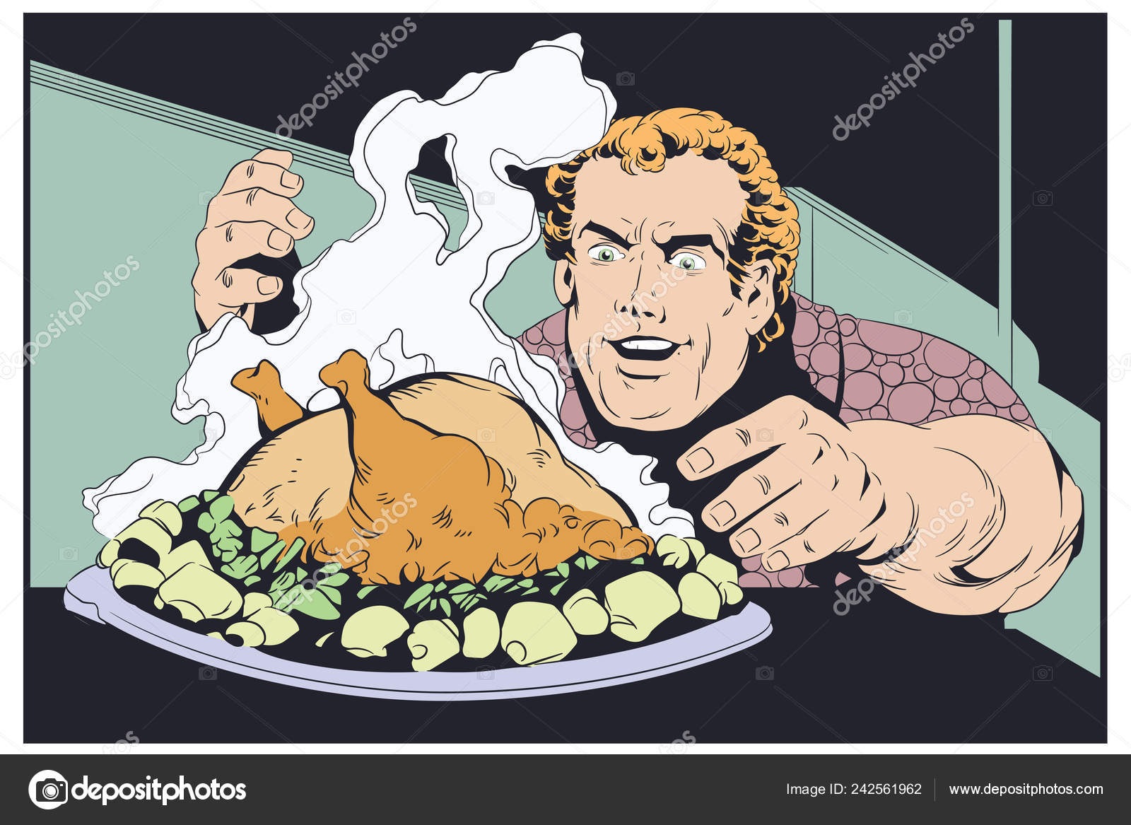 Stock Illustration Fat Man Eating Chicken Stock Vector Image by ©bomg11  #242561962