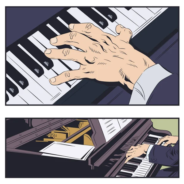 Illustration Joueur Piano Jouant Musique — Image vectorielle