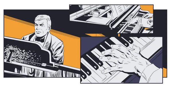 Illustration Joueur Piano Jouant Musique — Image vectorielle