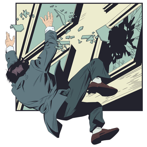 Stock illustration. Businessman falls from building window.