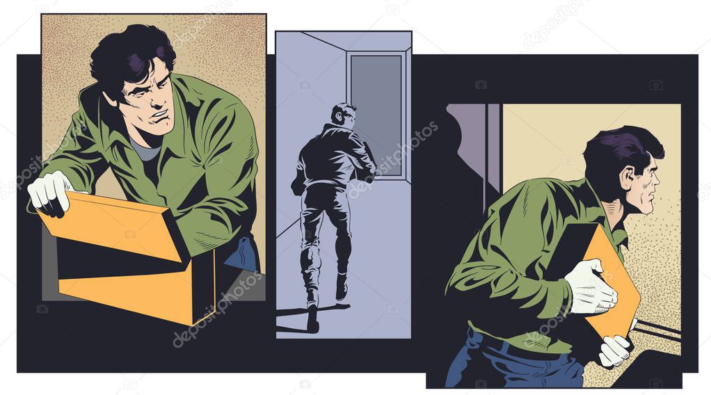 Stock illustration. Robber with mysterious suitcase.