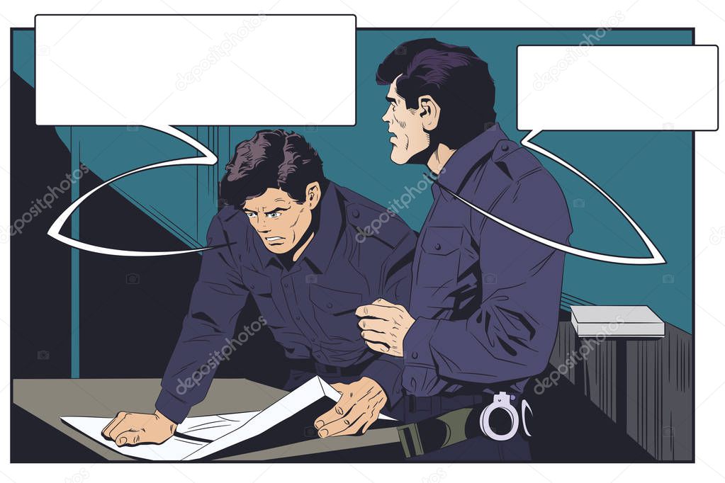 Stock illustration. Policeman at police station.