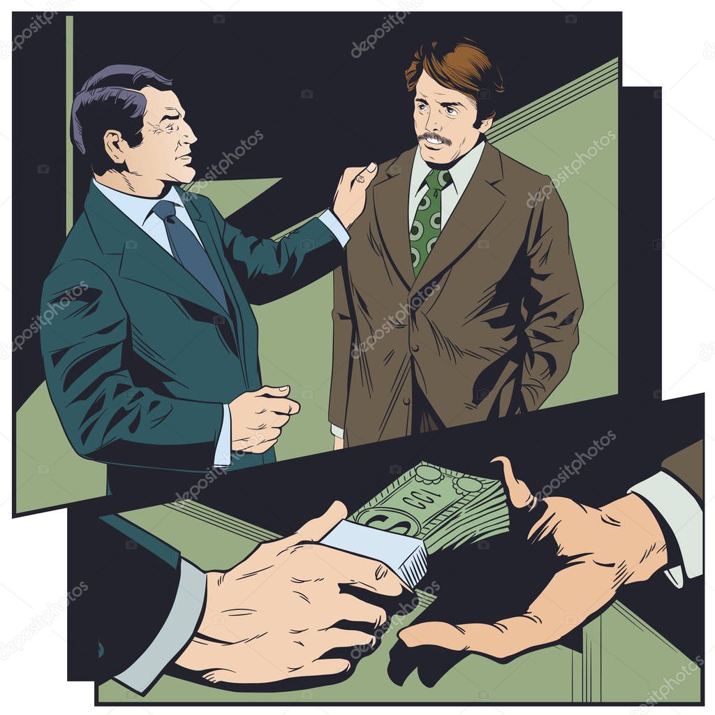 Businessman taking bribe. Money from hand to hand. 
