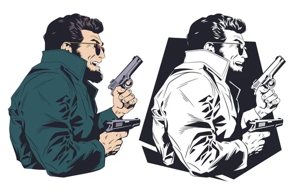 Kriminell med pistol. Stock illustration. — Stock vektor