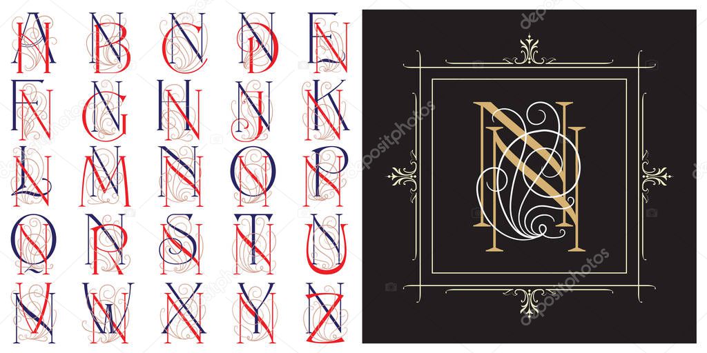 Vector monogram for wedding, invitations or greeting cards. 