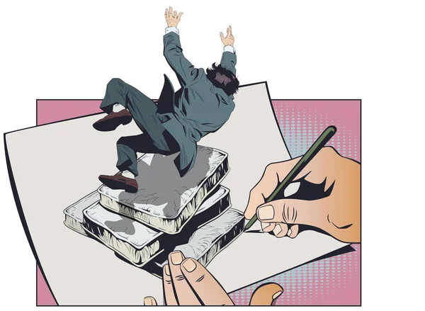 El hombre de negocios cae sobre colchones blandos. Ilustración general . — Vector de stock