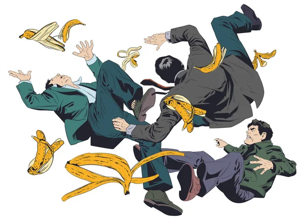 Un homme glissant sur de la peau de banane. Illustration de stock . — Image vectorielle
