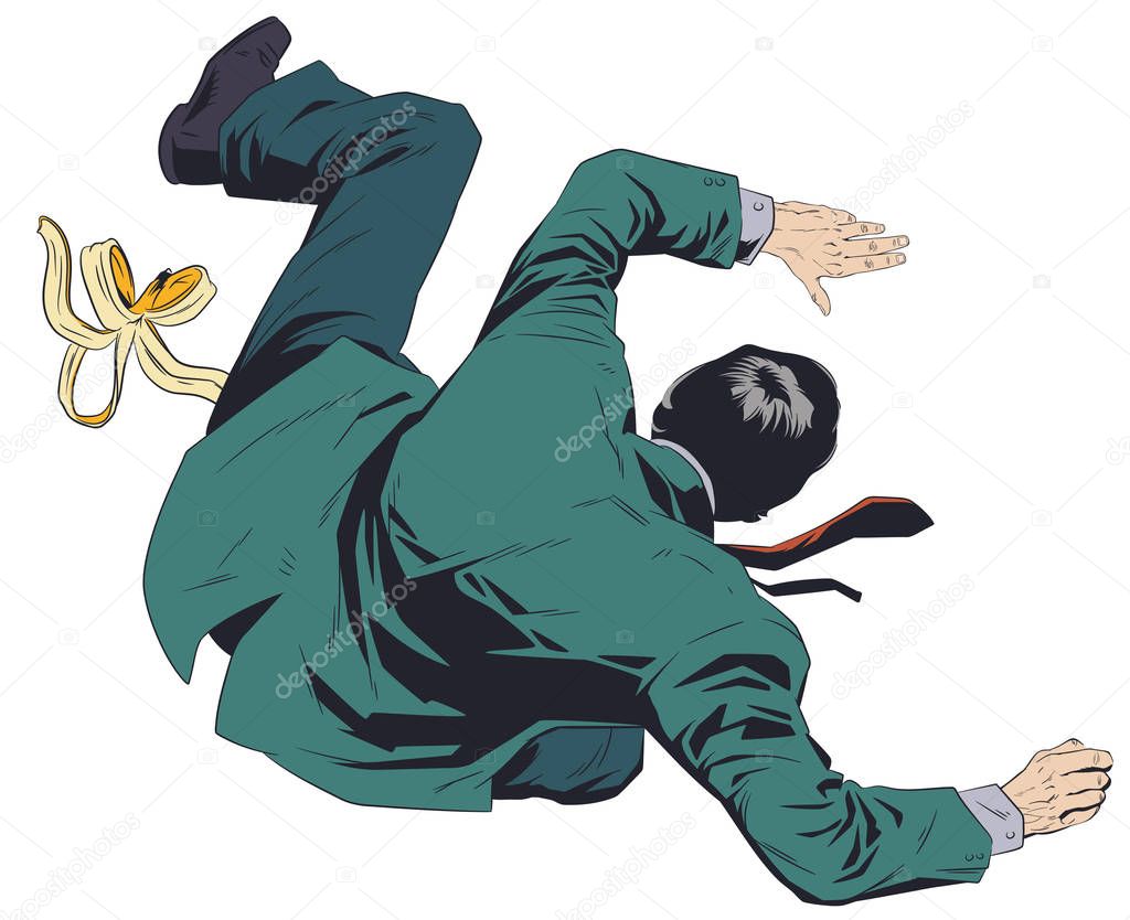 Man slipping on banana peel. Stock illustration. 