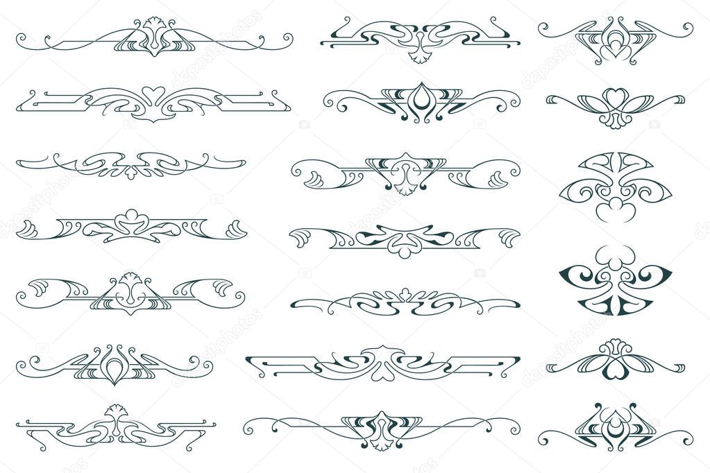 Set of floral and plant tribal tattoos. Vector vignette for labe