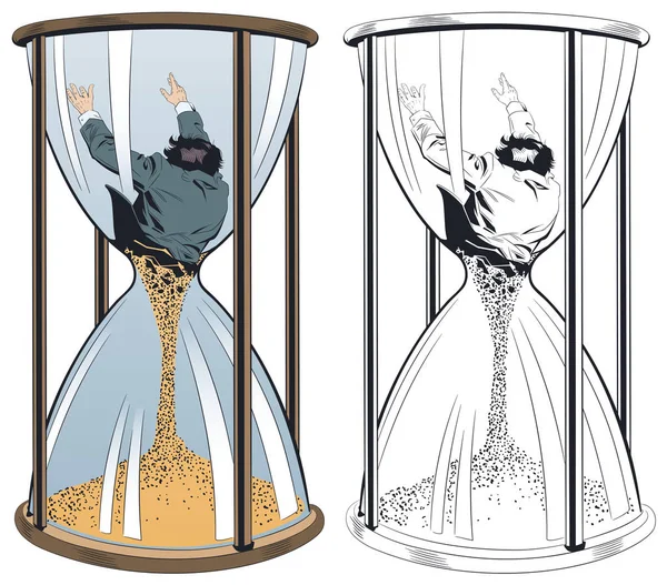Man falls in Hourglass. Allegories of business. Stock illustrati — Stock Vector