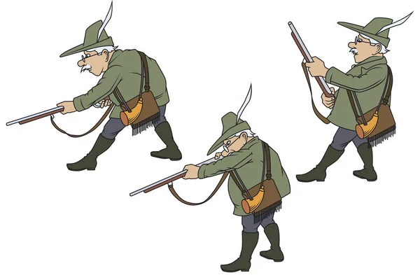 Jägare i autentisk kostym med pistol. Lager illustration. — Stock vektor