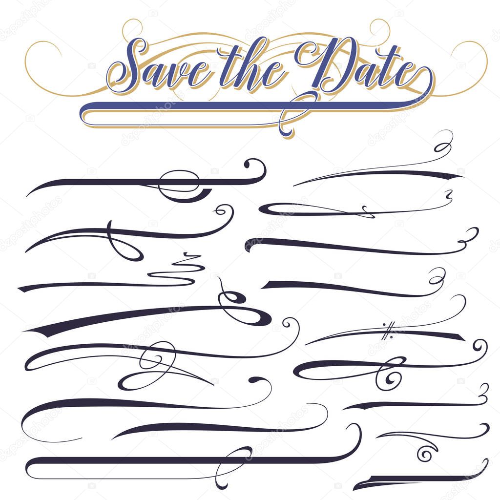 vector set of calligraphic elements for design inscriptions in r