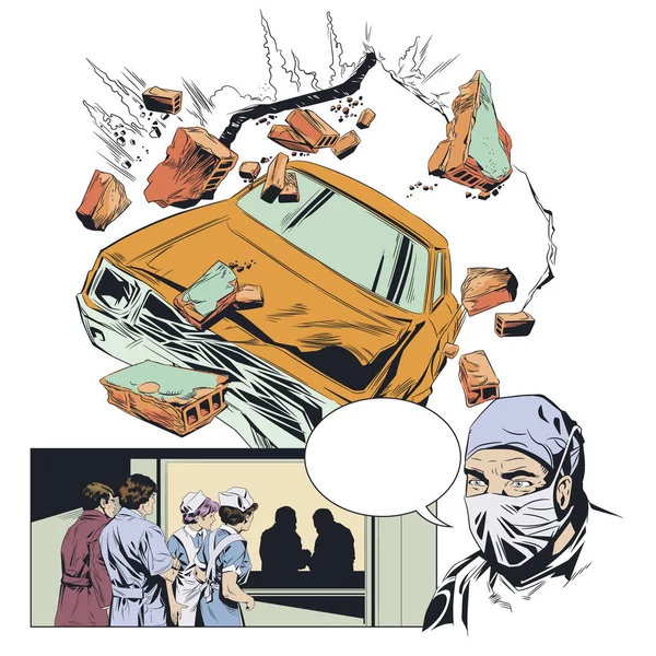 Ατύχημα. Σπάσιμο τοίχου αυτοκινήτου. — Διανυσματικό Αρχείο