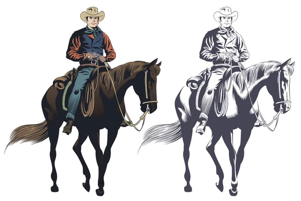 Иллюстрация запасов. Ковбой на коне . — стоковый вектор