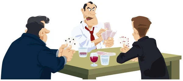 ギャンブルだ カードを持った男 男性はポーカーをしている 面白い奴らだ ストックイラスト — ストックベクタ