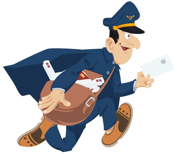 Postman Correspondence Express Post Mail Delivery Funny People — Stock Vector