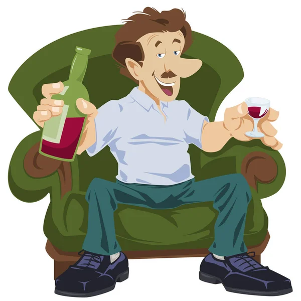 Man Drinking Wine Guy Bottle Alcohol Bad Habit Funny People — Stock Vector