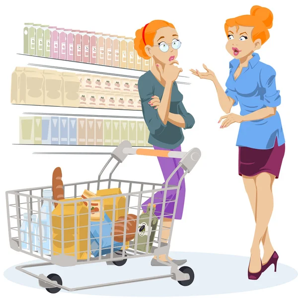 Beautiful Girls Chatting Supermarket Illustration Concept Website Mobile Website Development — Stock Vector