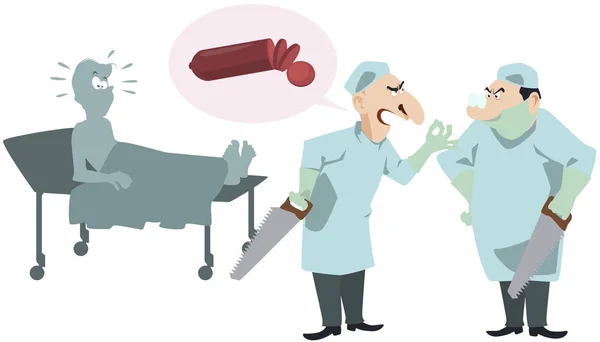 Geschil Van Artsen Operatie Twee Chirurgen Bij Patiënt Illustratie Voor — Stockvector