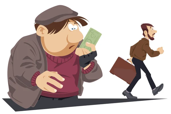 Surprised Beggar Bill His Hands Businessman Helped Poor Male Funny — Stock Vector