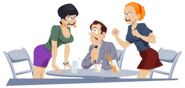 Friends quarrel in cafe. Illustration for internet and mobile website.  clipart