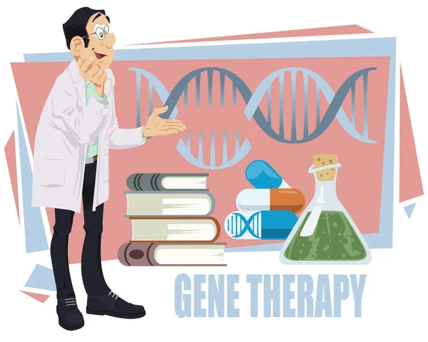 Laboratóriumi Kutatás Tudós Karakter Munkahelyemen Génterápia Illusztráció Internethez Mobil Weboldalhoz — Stock Vector