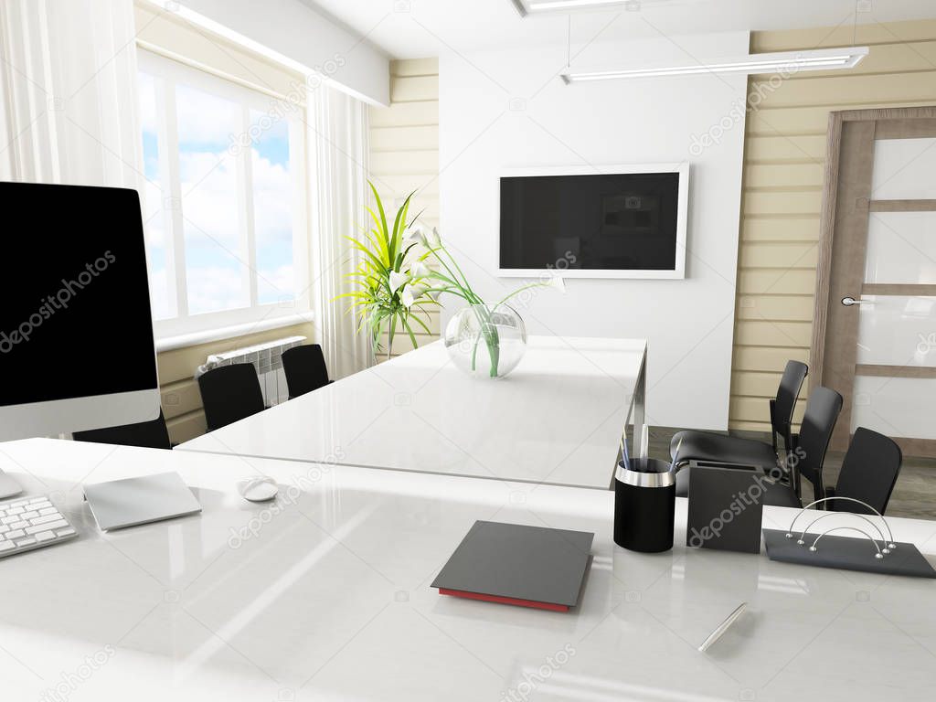 Office interior in modern style 3d rendering