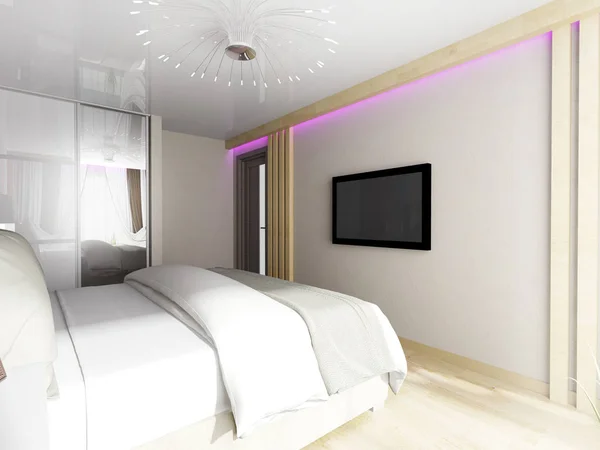 Camera da letto interna moderna. 3 d rendering — Foto Stock