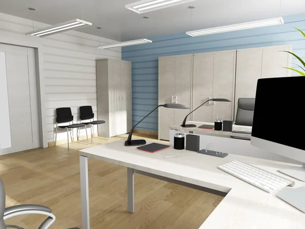 Kanceláře interiéru v moderním stylu, vykreslování 3d objektů — Stock fotografie