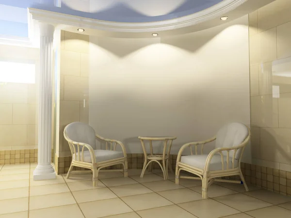 Sofá branco no interior moderno, 3 d renderização — Fotografia de Stock