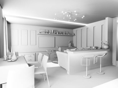 Beyaz salon iç. 3 d işleme