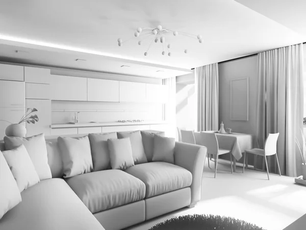 White Living Room Interior Rendering — Stock Photo, Image