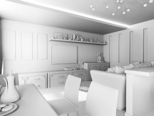 Interno Del Soggiorno Bianco Rendering — Foto Stock