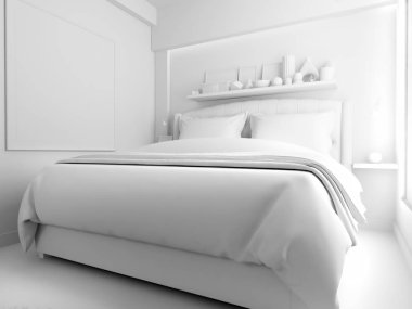Yatak odasında çağdaş stil, 3 d işleme