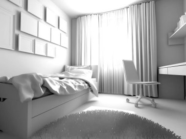 beyaz duvar arka plan üzerinde modern yatak. 3D render