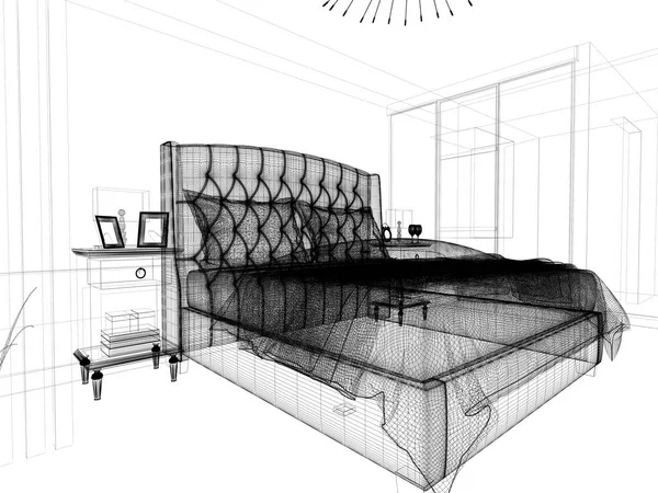 Schlafzimmer Zeitgenössischen Stil Rendering — Stockfoto
