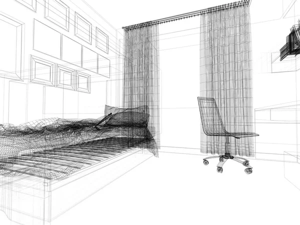Modernes Bett Auf Weißem Wandhintergrund Darstellung — Stockfoto