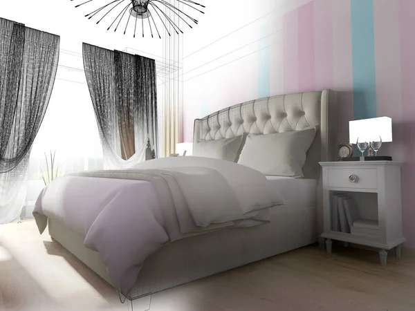 Yatak Odasında Çağdaş Stil Işleme — Stok fotoğraf