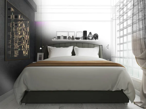 Bedroom Contemporary Style Rendering Royalty Free Stock Images