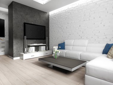 modern iç oturma odası, 3d render