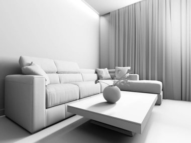 modern iç oturma odası, 3 d işleme