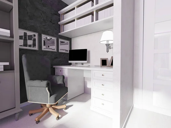 modern workplace in home interior, 3d rendering