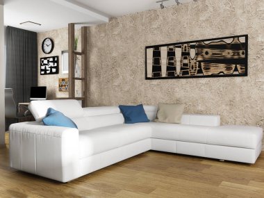 modern iç oturma odası, 3 d işleme