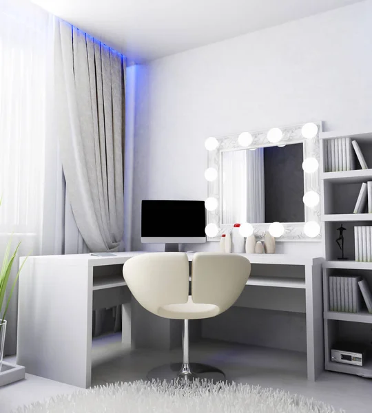 Modern workplace in home interior, 3d rendering — Stock Photo, Image